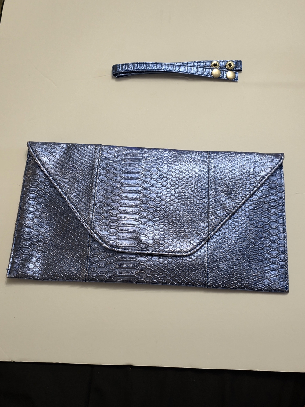 Metallic Blue Snake-Embossed Envelope Clutch